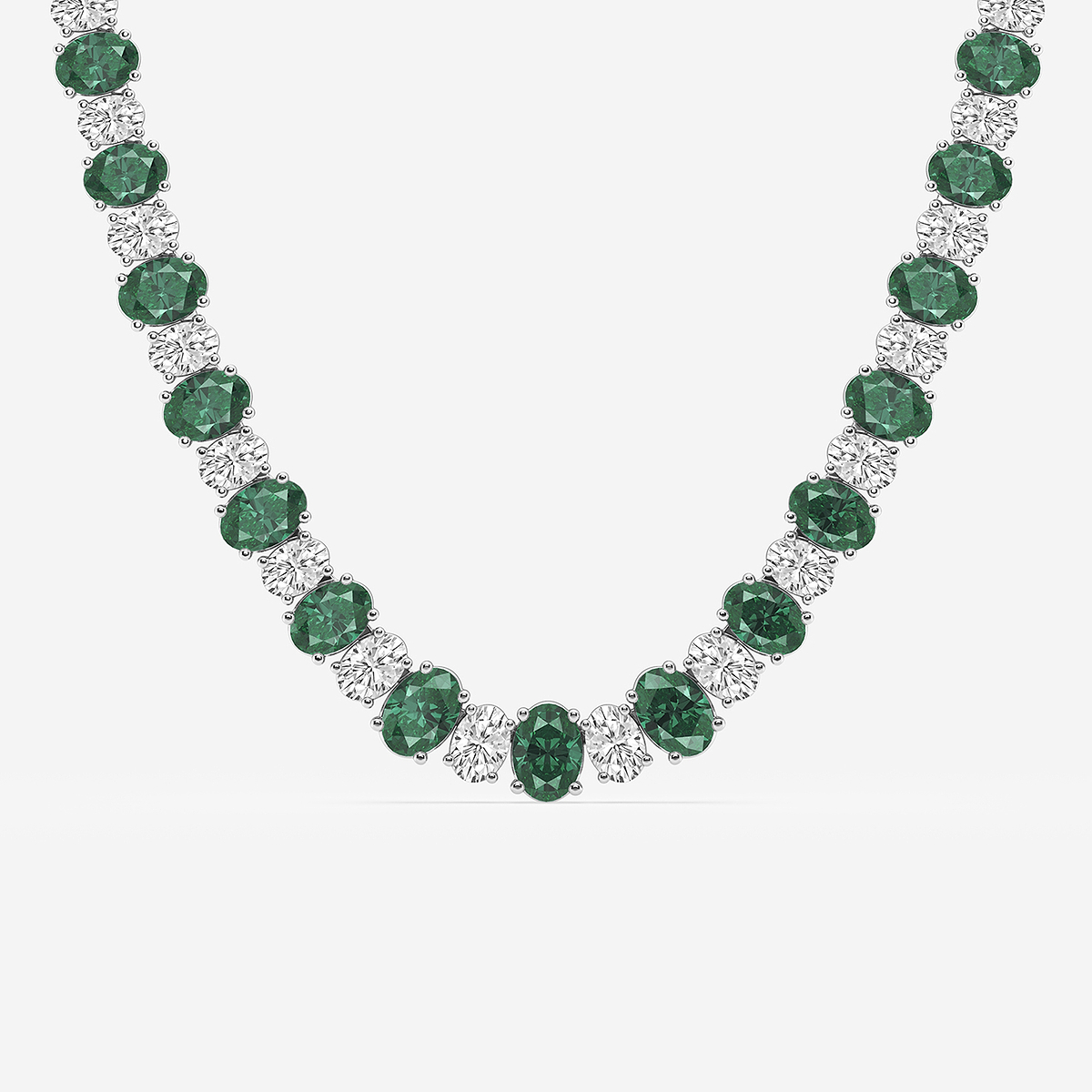 Additional Image 1 for  7.5x5.2 mm Oval Cut Created Emerald and 10 ctw Oval Lab Grown Diamond Graduated Necklace